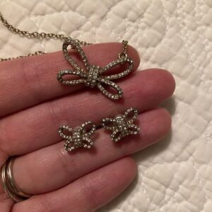 J. Crew Gold and Crystal Bow Necklace and Earring Set